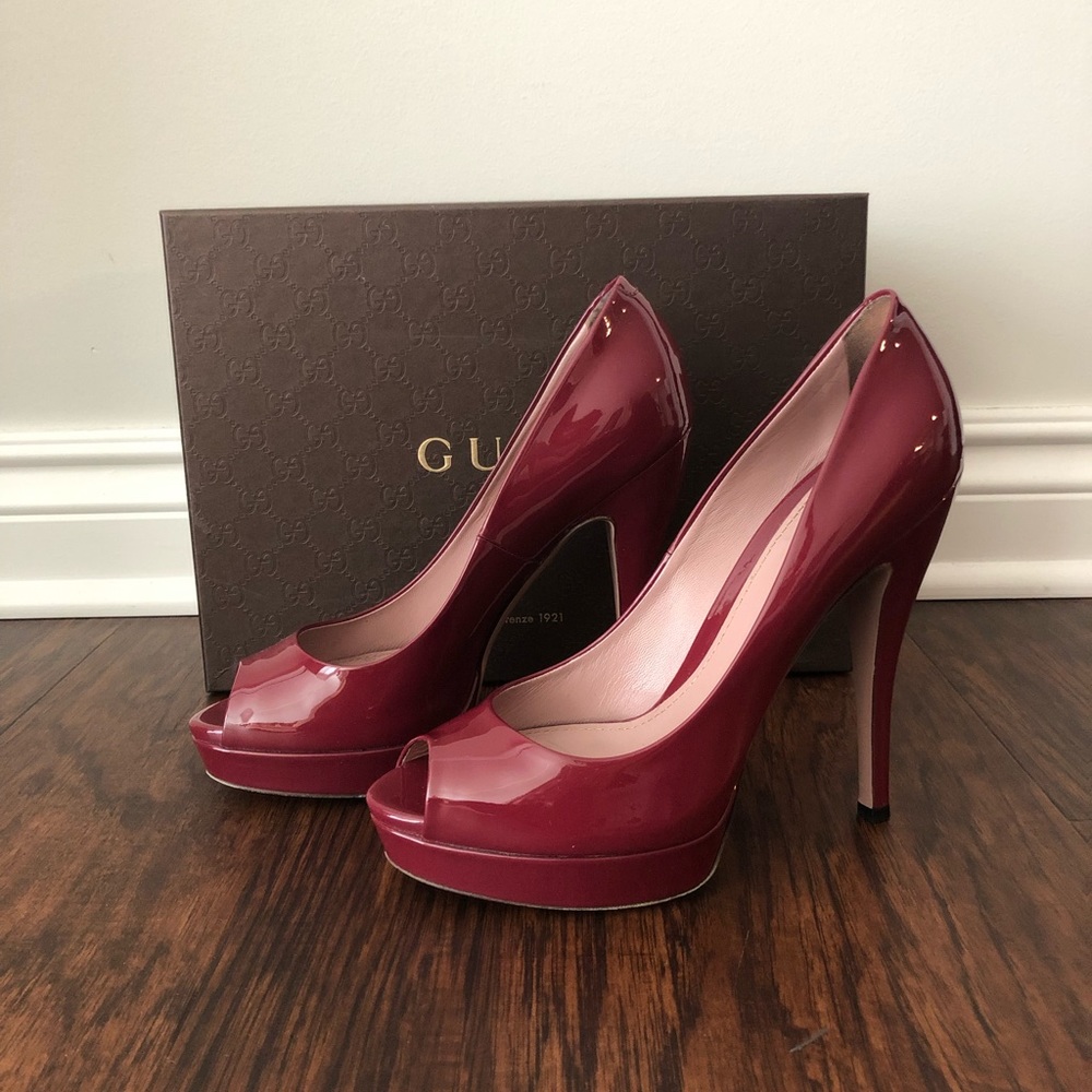 Gucci Vernice Crystal Patent Leather Peep Toe Heel - Picture 4 of 8